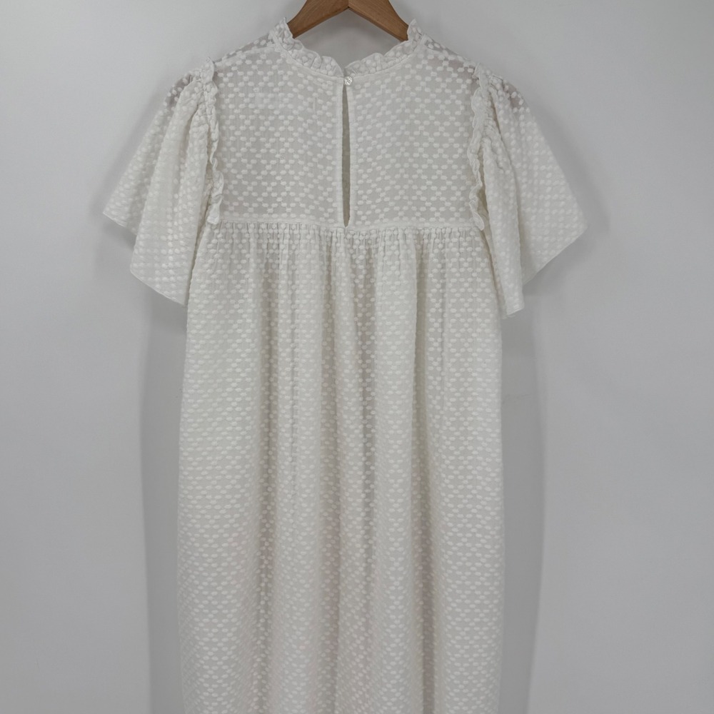 Sonnet James Ava White Textured Cotton Maxi Dress Flutter Sleeves Size Small - Picture 6 of 11